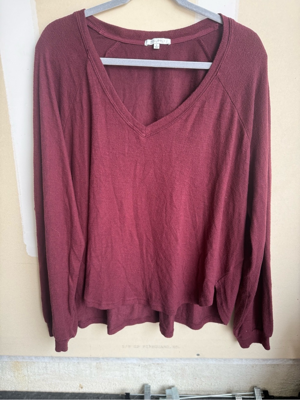 Z Supply V-Neck Long Sleeve Top in Burgundy